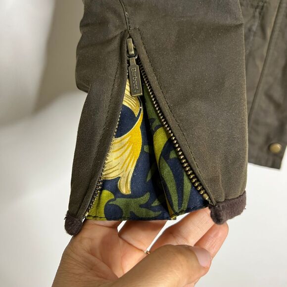 Barbour Morris & Co Utility Jacket Womens 8 Brown Waxed Quilted Army Grunge Barn - Picture 6 of 11